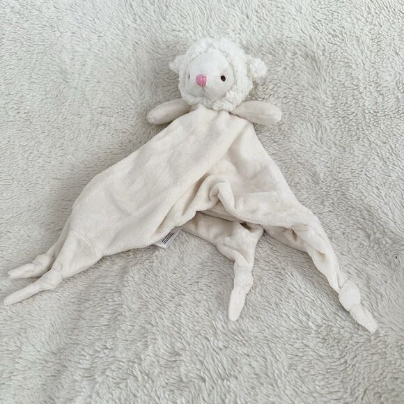 Crevent Cream Colored Lamb Sheep Lovey Baby Security Blanket Knotted Corners - Picture 3 of 6
